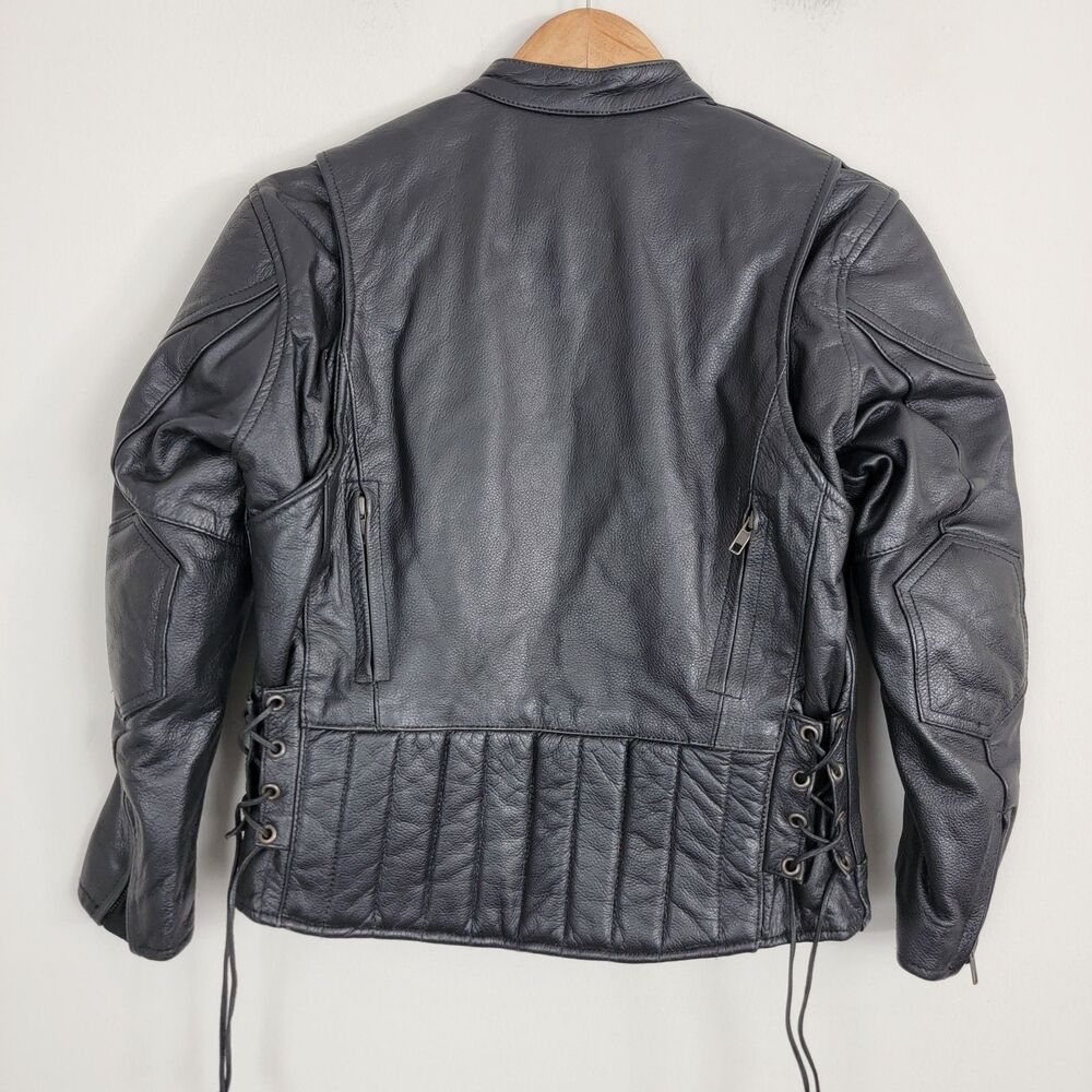 Leather King Womens XL Biker Moto Jacket Black Zip Out Liner Grunge Punk Riding